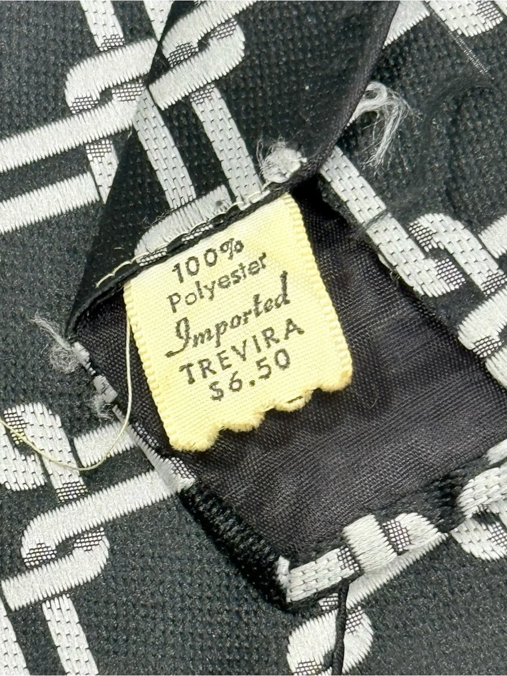 Vintage Trevira Black Silver Chain Link Geometric Wide Necktie OS